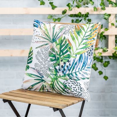 Watercolour Palm Print Outdoor Cushion Lifestyle Cropped