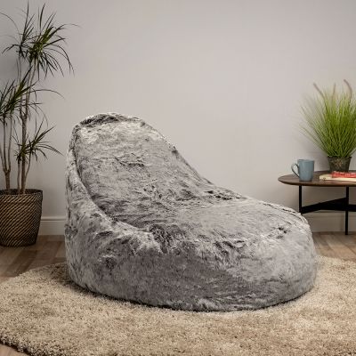 icon® Faux Fur Dream Lounger Bean Bag in grey in living room