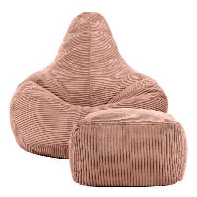 Icon Dalton-Cord-Sitzsack-Ruhesessel und -Fußhocker im 2-teiligen Set, dämmerungsrosa